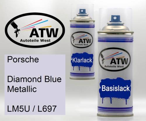 Porsche, Diamond Blue Metallic, LM5U / L697: 400ml Sprühdose + 400ml Klarlack - Set, von ATW Autoteile West.